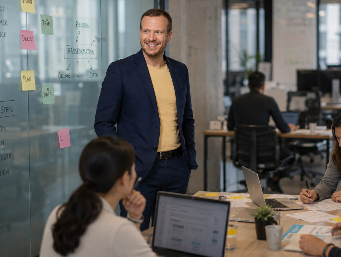 Damian Holmer führt ein Team-Workshop zur Strategie- und Transformationsentwicklung