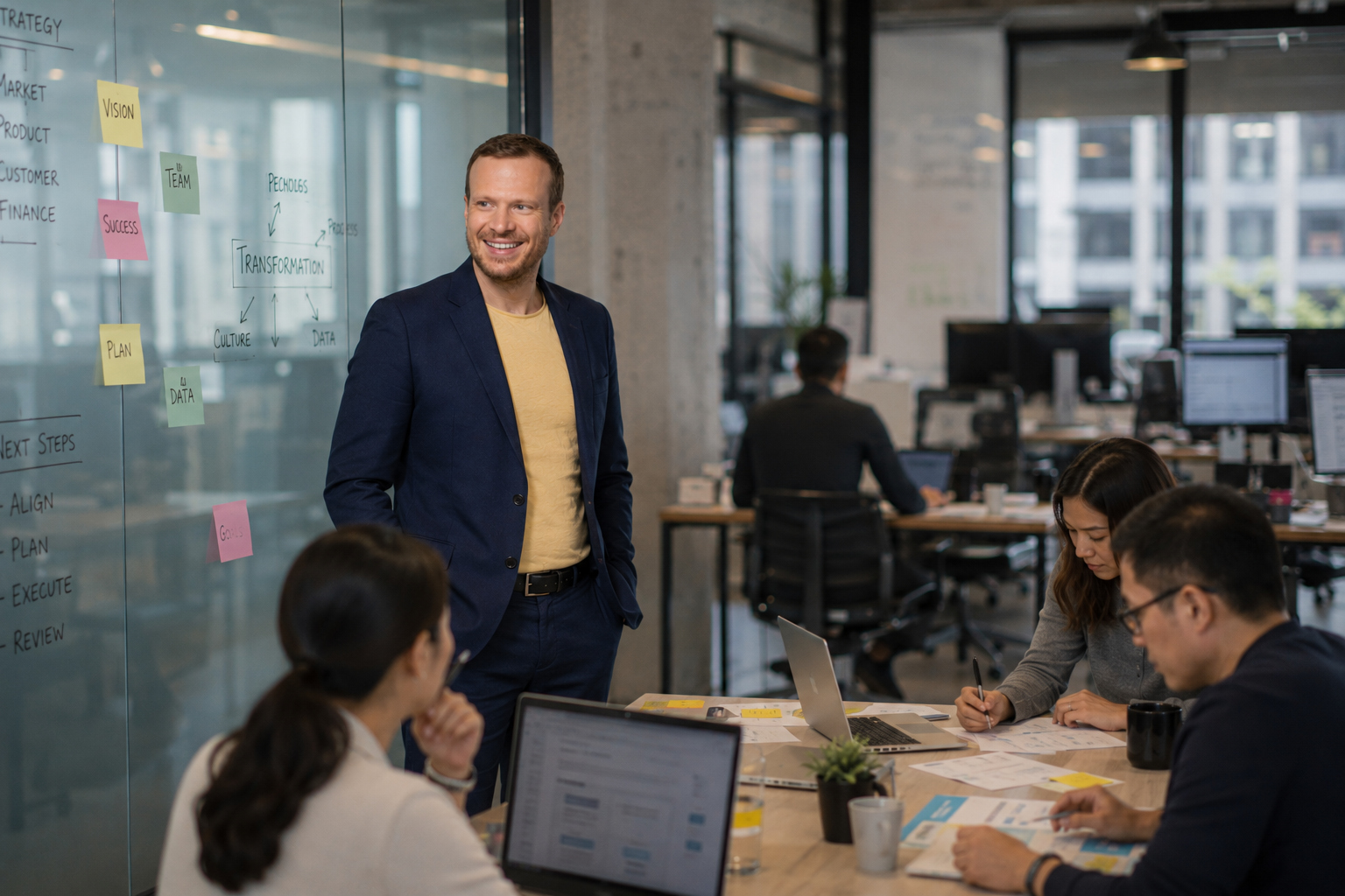 Damian Holmer führt ein Team-Workshop zur Strategie- und Transformationsentwicklung